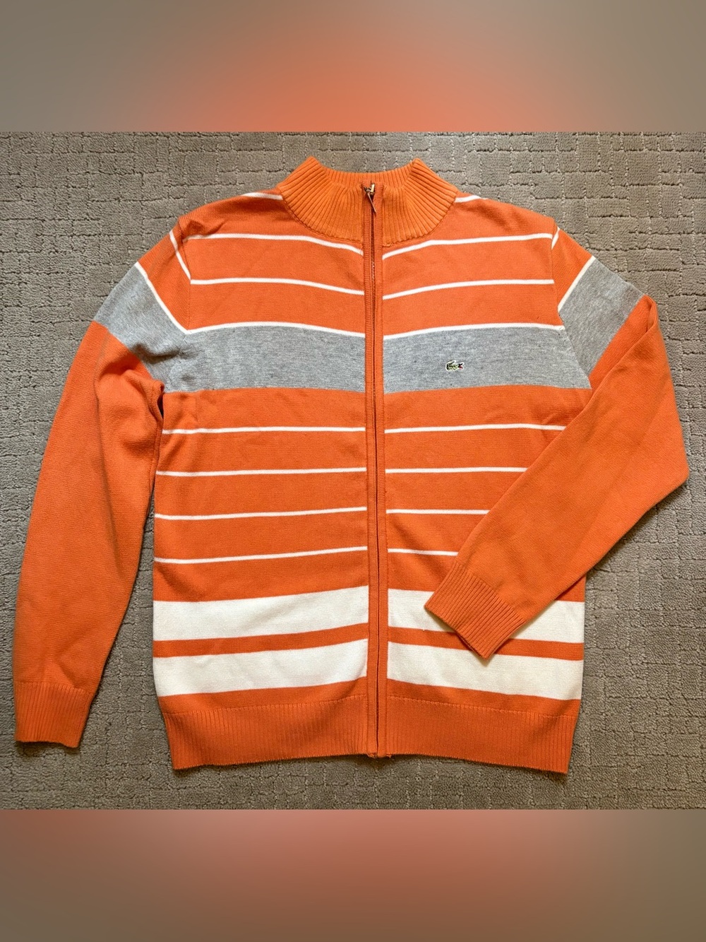 Lacoste Vintage Devanlay Men's Varsity Striped Cotton Full Zip  Sweater Size S